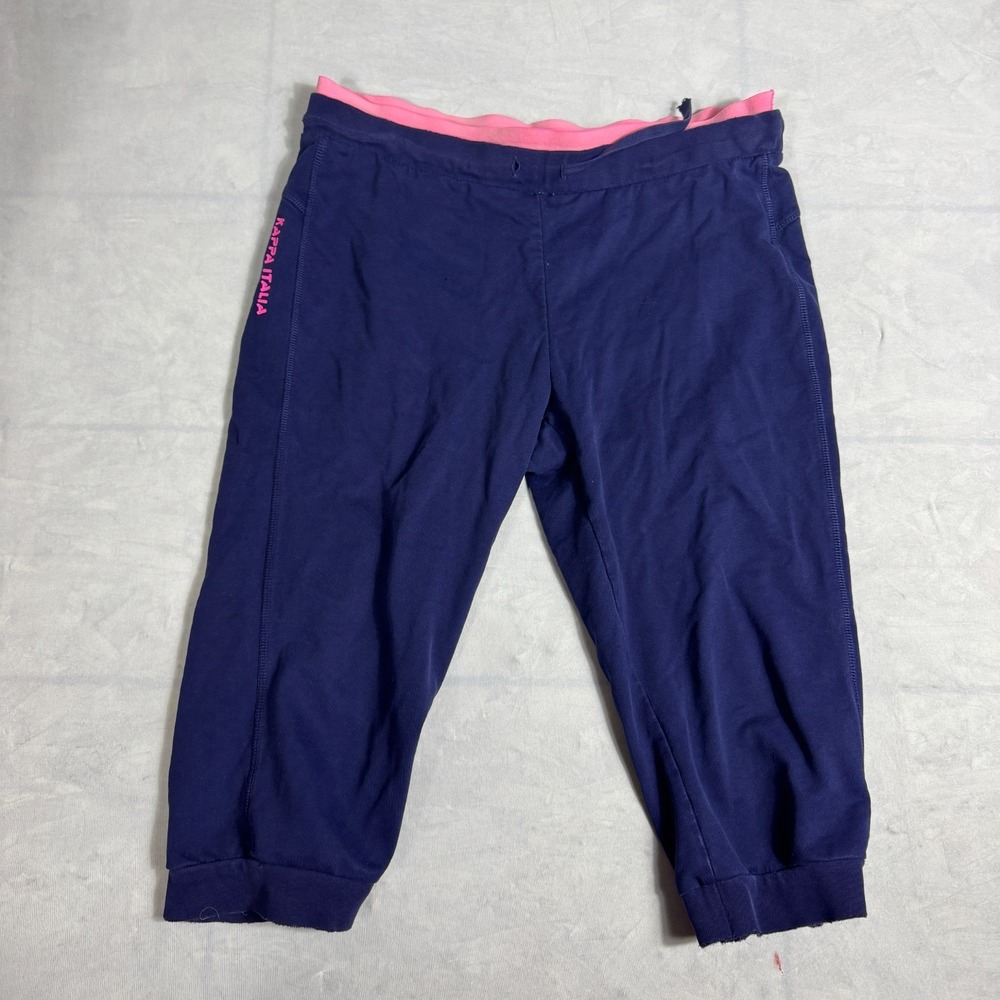 Kappa Italia Womens Capri Pants Navy Blue Drawstring Waist Comfort Pocket L